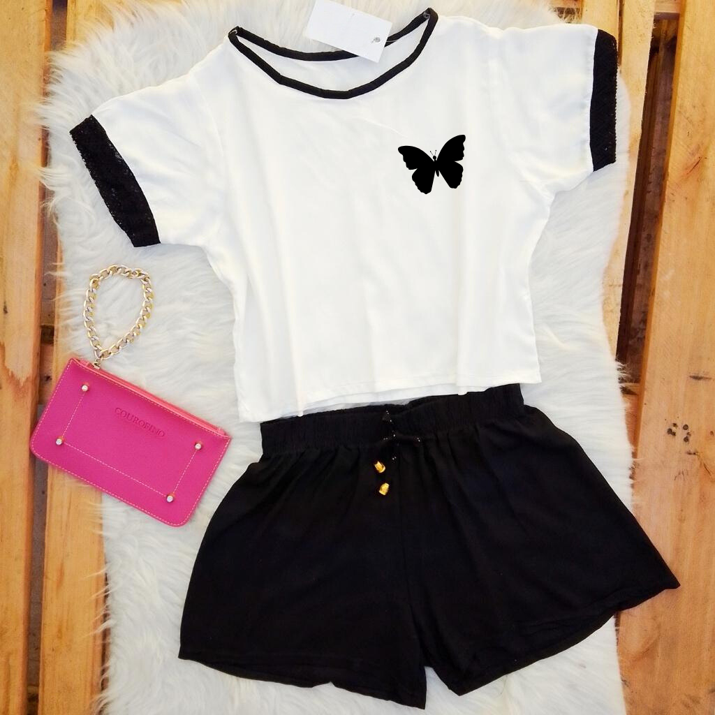 Conjunto Infantil Menina Roupa de Criança Feminina Blusa Baby Look e Short Verão Malha Confortável — imagem 2 de 2