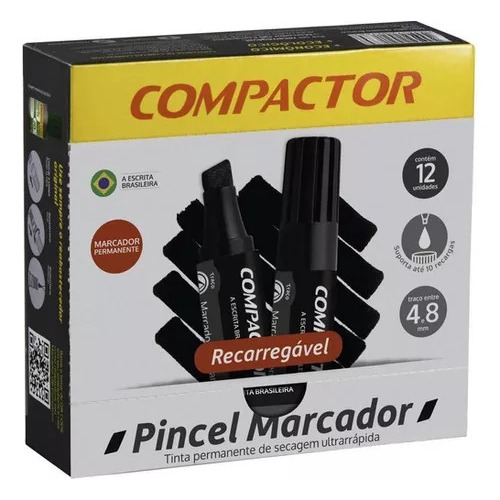 Pincel Marcador Permanente Preto Compactor Cx C/ 12 Un em Oferta na Shopee