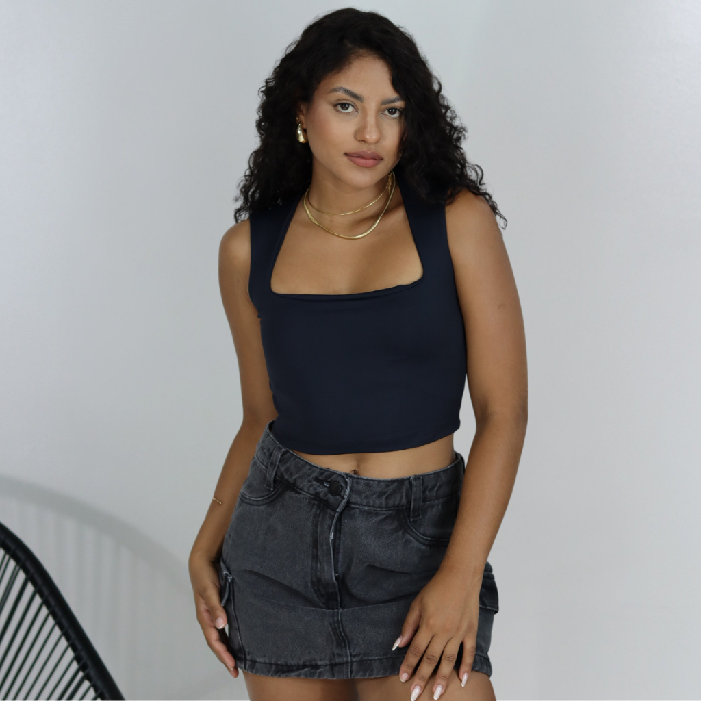 Cropped Feminino Top Quadrado em Poiliamida Forro Duplo Básico Casual em Oferta na Shopee