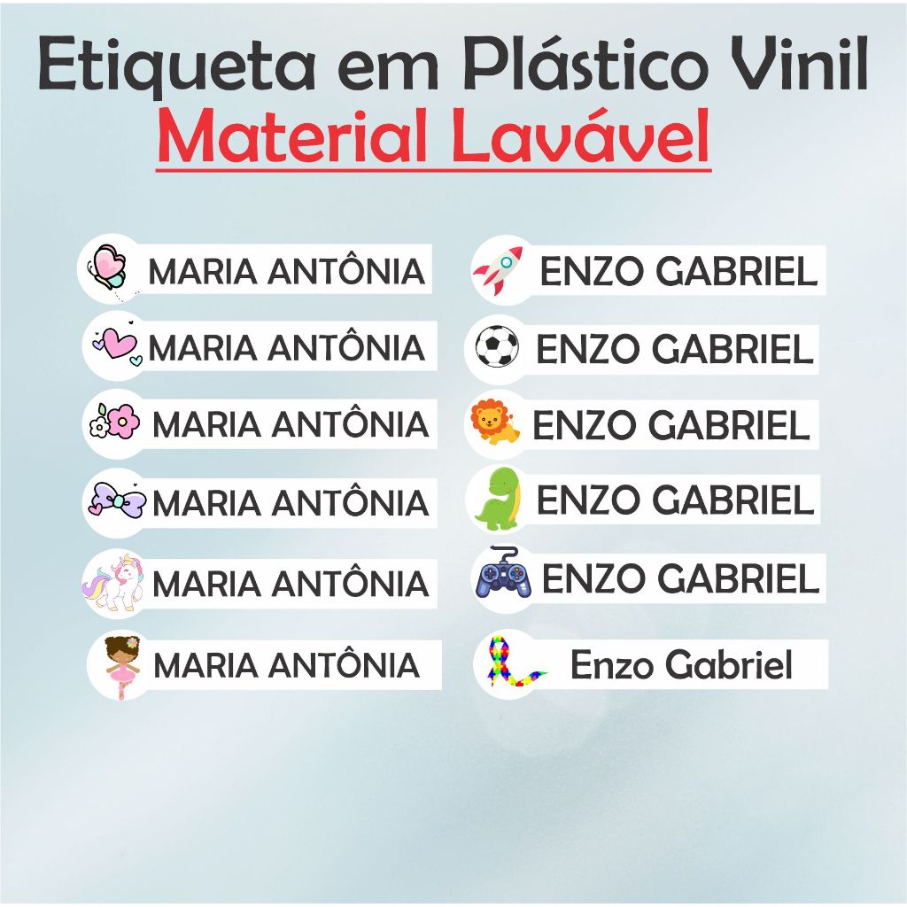 Etiqueta Adesiva Escolar Lavável a Prova d'Água com nome Adesivo vinil personalizado com tema bebê criança 5x1cm em Oferta na Shopee