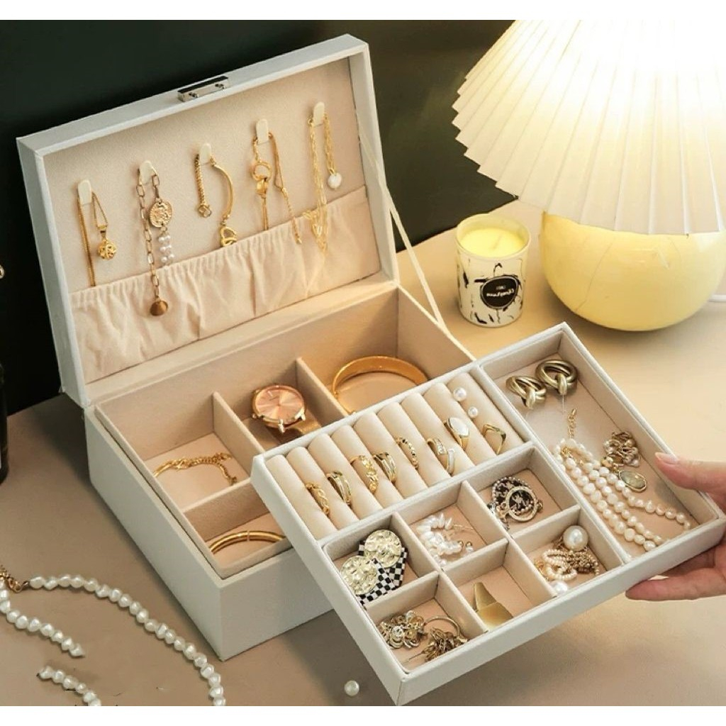 Porta Joia  Dupla Camada Multifuncional Couro com Chave em Oferta na Shopee