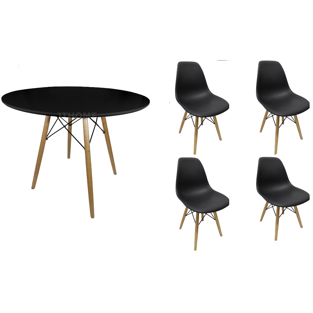conjunto mesa de jantar 70cm redonda eiffel charles eames com 4 cadeiras sala kit jogo