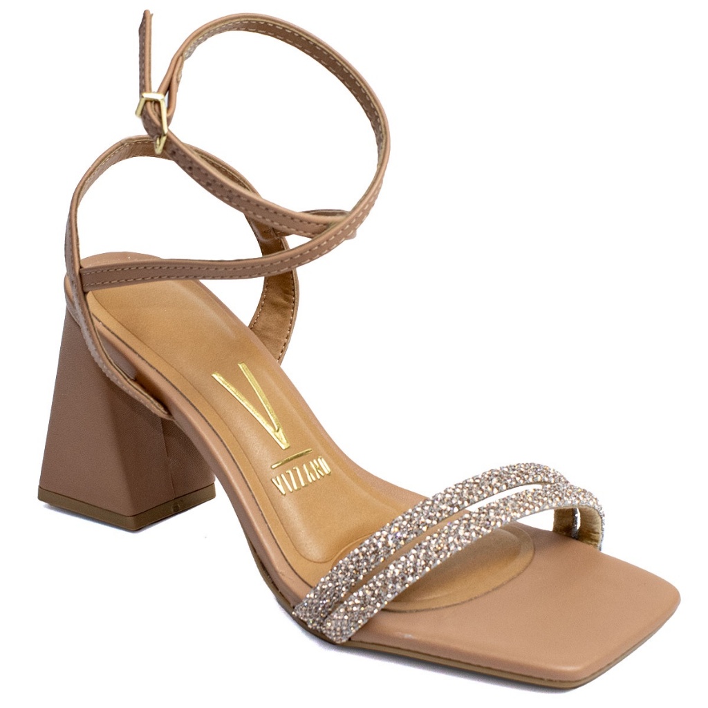 Sandália Vizzano Feminina Salto Bloco Strass Festa 6464-119 Nude - Women Shoes