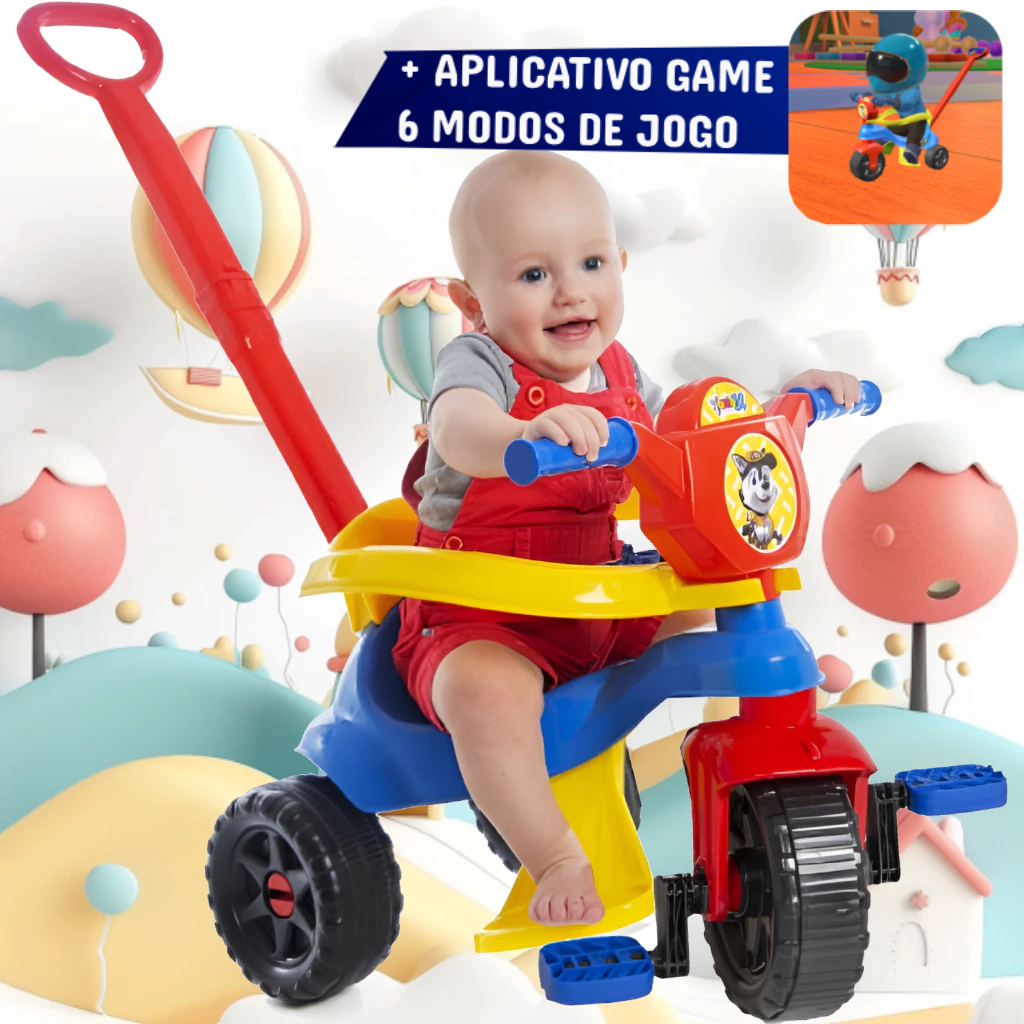 Triciclo + Game Aplicativo 3D 🚴‍♂️ - Menino ORIGINAL – Para Pequenos Campeões com Pedais, Protetor e Acessórios