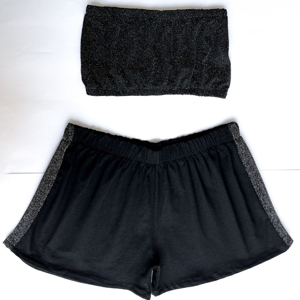 Conjunto Infantil Juvenil Roupa Menina Estilosa Blogueirinha Blusa Short Malha Algodão Preto Lurex
