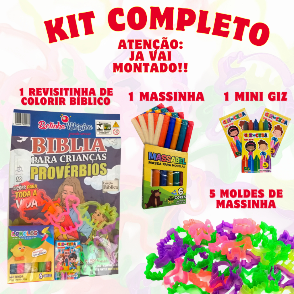 Kit Infantil Completo Revistinha Colorir + Massinha+ Giz + Cortador Forminha Lembrancinha Criança em Oferta na Shopee