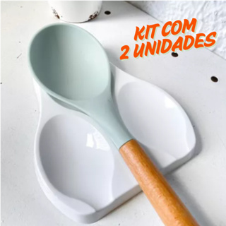 KIT 2 Suportes Para Colher Plus 3 Lugares Plástico Branco Descanso para colheres em Oferta na Shopee