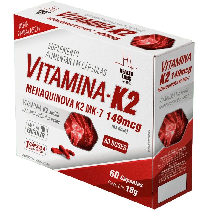 Vitamina K2 (149mcg) - Pote 60 Cápsulas - Health Labs (100% Original)