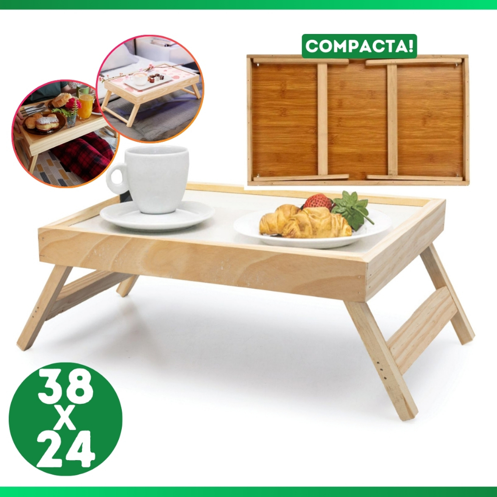 Bandeja Dobrável De Madeira 38X24 cm Para Café E Refeições Na Cama