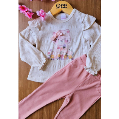 Conjunto infantil Kukiê - Bata em Malha Elastic e Calça em Cotton Jeans