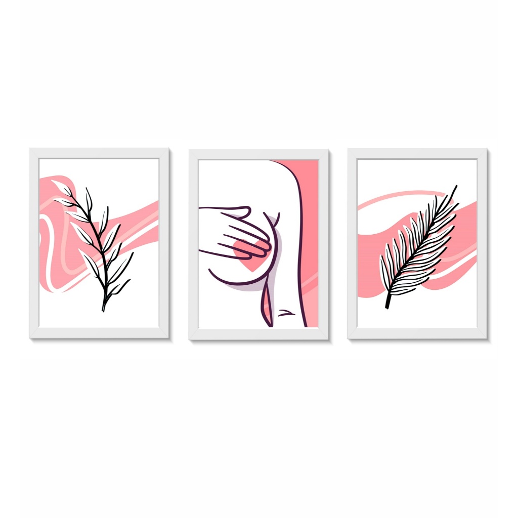 Kit 3 Quadros Autoexame da Mama Ginecologia Consultório  Medicina Moldura 20x30cm Madeira