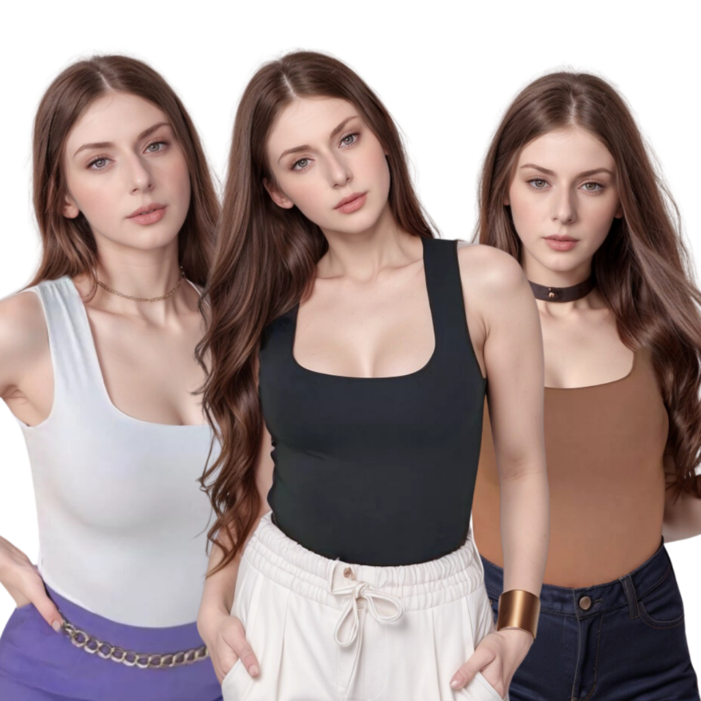 Regata Blusinha Feminina Suplex Decote Quadrado Forro Duplo Lisa Básica Elegante Moda Blogueira Tendencia
