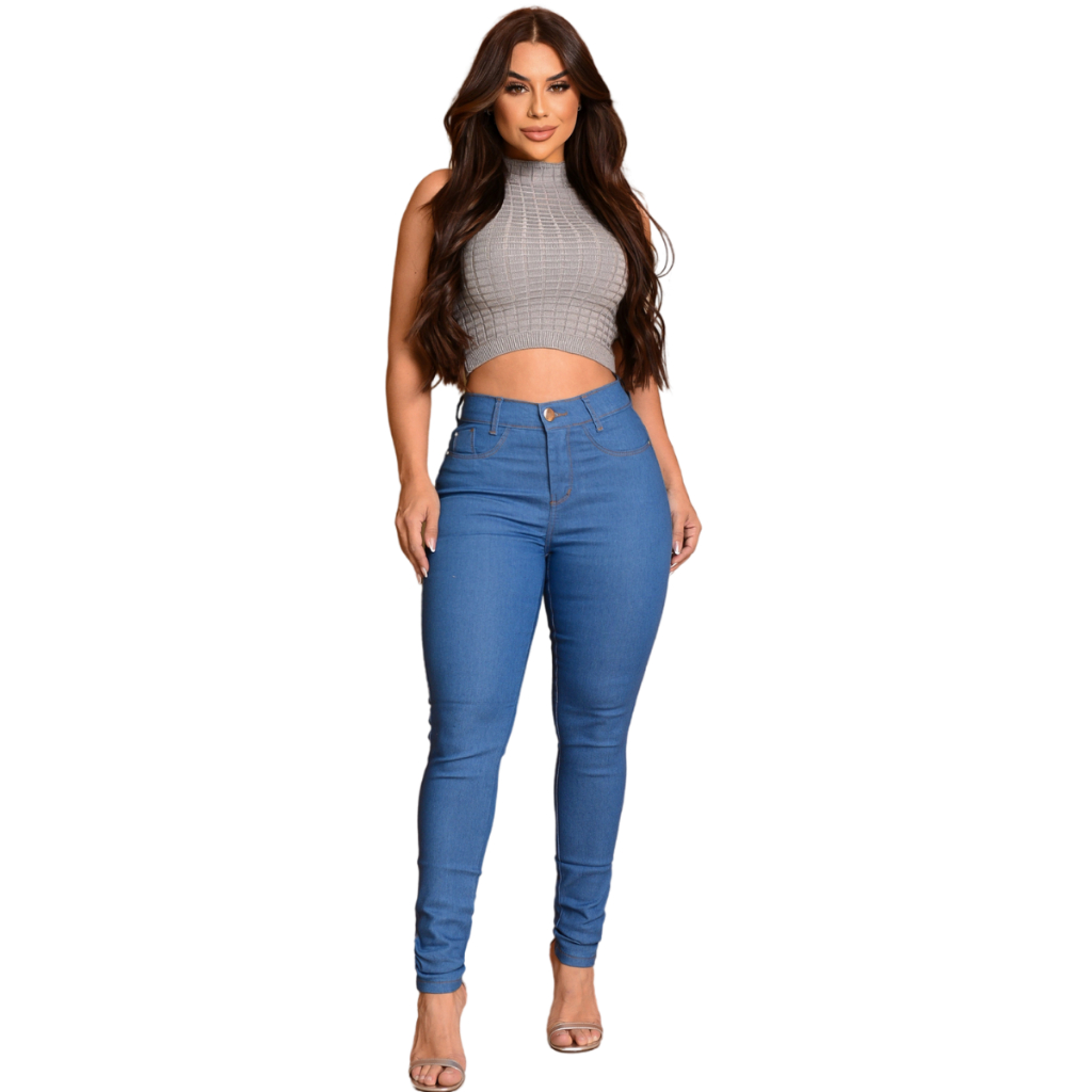 Calça Feminina Skinny Jeans Premium Cintura Alta Levanta Bumbum Modeladora em Oferta na Shopee
