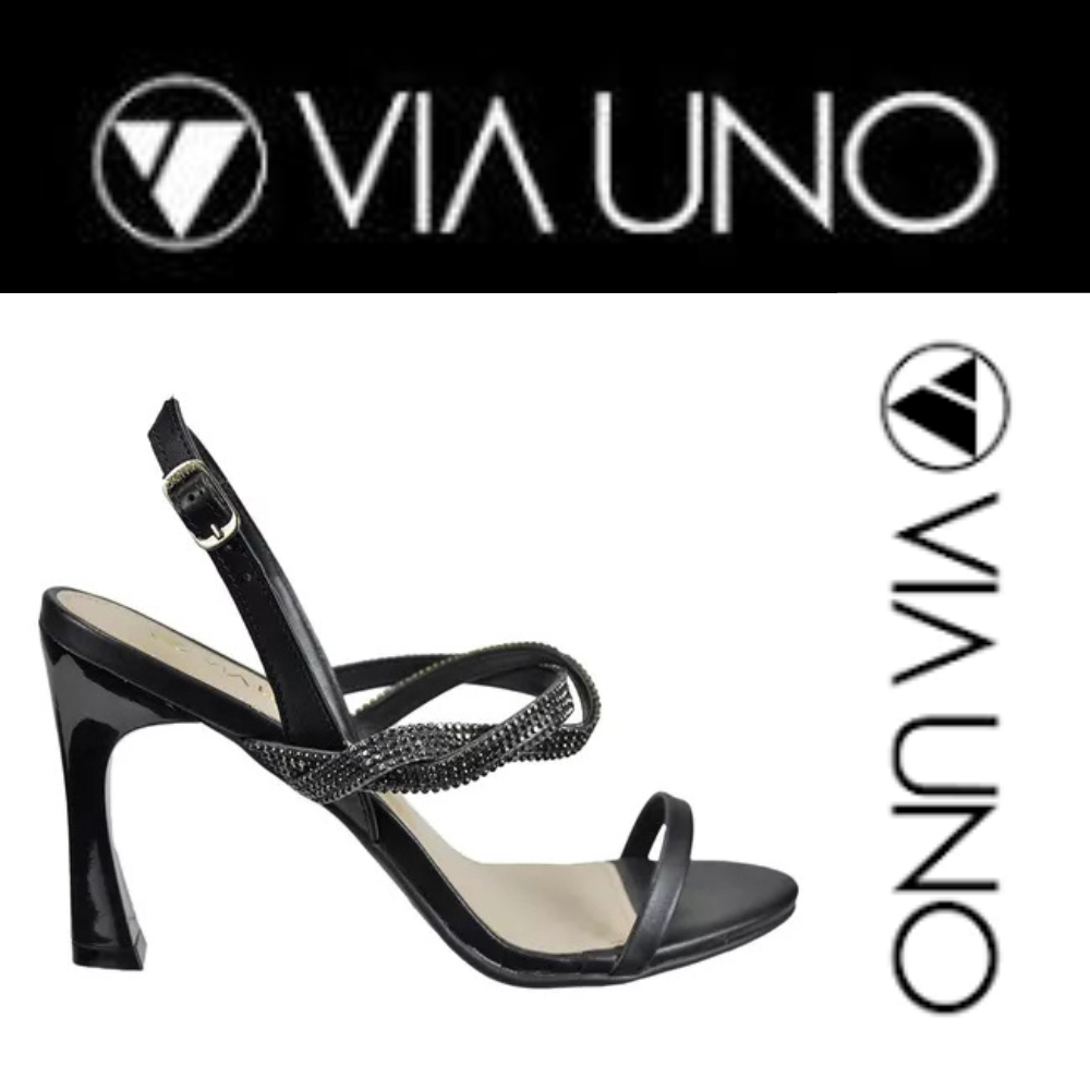Sandália Feminina Via Uno 634003 - Preto com pedraria Social Festa Casamento