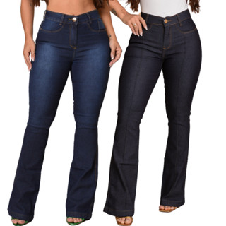 Kit 2 Calça Flare Jeans Premium Empina Bumbum Com Elastano Boca De Sino