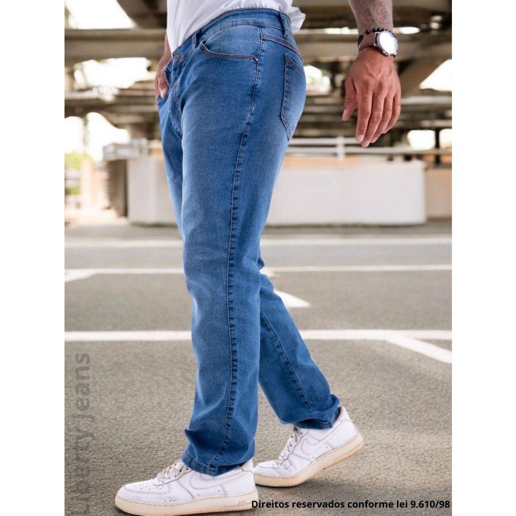 Calça Jeans Masculina Tradicional Clara Corte Reto com Elastano em Oferta na Shopee