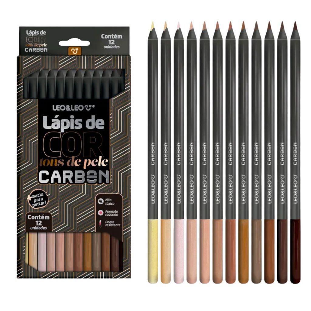 Kit 12 Lapis de cor tons de pele carbonline LeoLeo material escolar