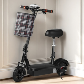 Scooter elétrica dobrável para adultos com assento e cesta para compras e viagens