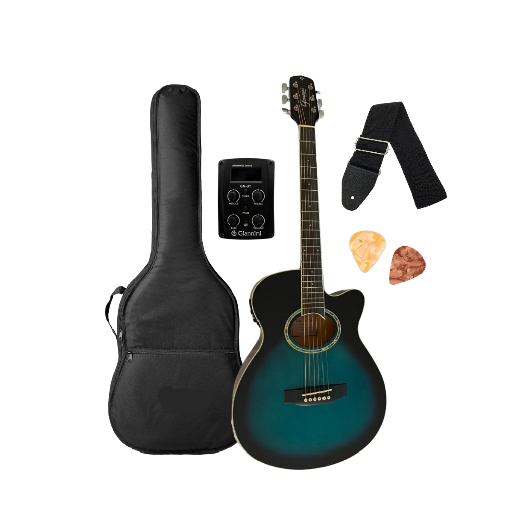 Violão Giannini elétrico Aço GSF-1D CEQ DBB Verniz Brilhante com Capa e Correia