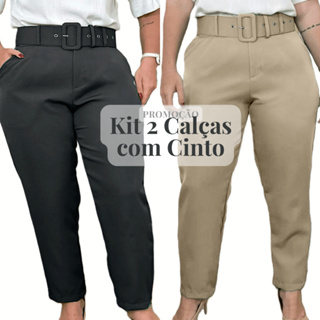 Kit 2 Calças Alfaiataria mais cinto plus Size elegante  casual Promoção em Oferta na Shopee