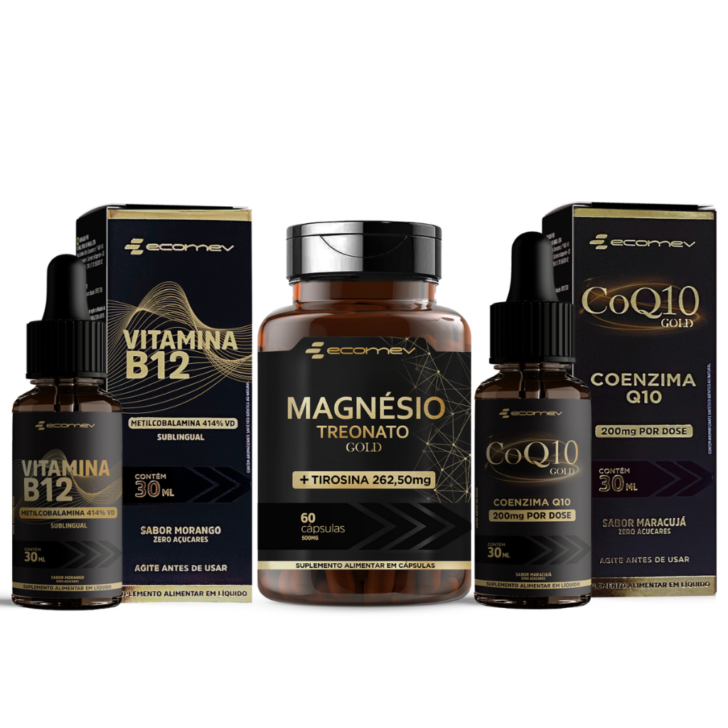 Kit Magnesio Treonato L Tirosina + Vitamina B12 Metilcobalamina  + Coenzima Q10 200mg Gotas