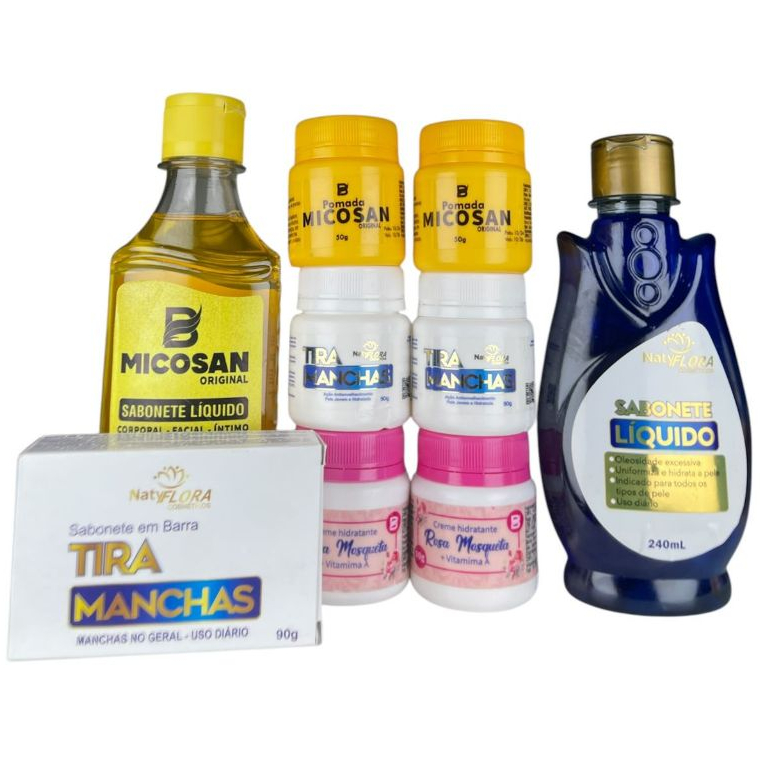Kit Tira Manchas, Pomada Micosan, Creme Rosa Mosqueta, Creme Tira Manchas 9 Unid.