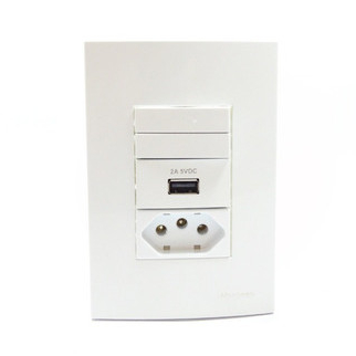 Conjunto 4x2 Interruptor 2 Teclas para Ligação Simples + Usb Bivolt + Tomada 10a Sleek Margirius