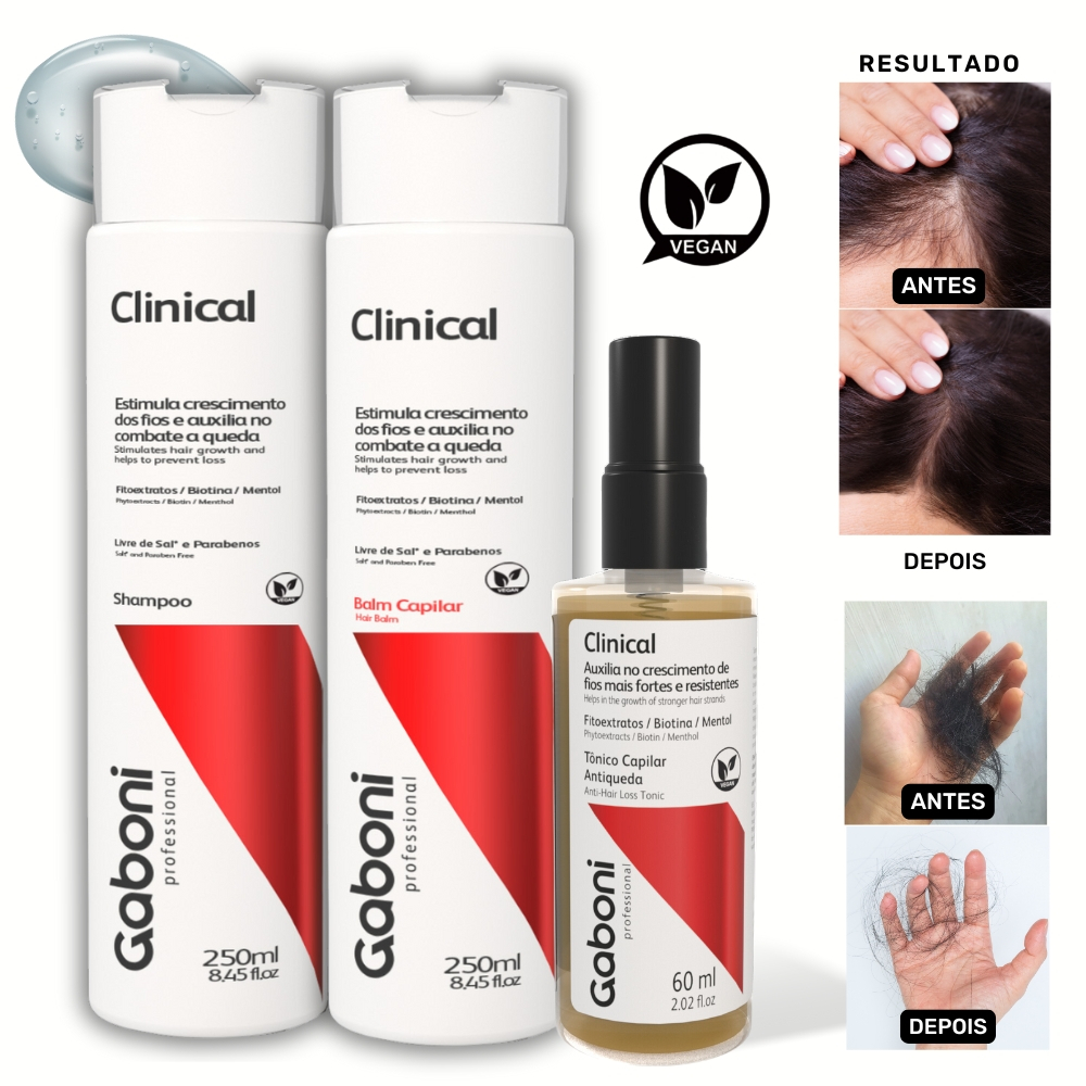 Tratamento Capilar Antiqueda e Auxílio no Crescimento Clinical (3 Produtos) Gaboni Professional em Oferta na Shopee