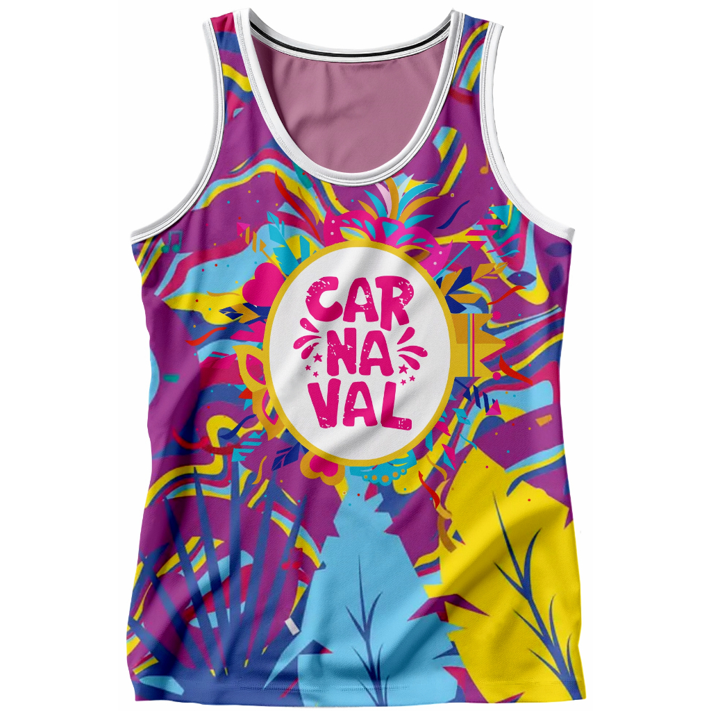 Camiseta Sem manga Abadá Poliéster - Carnaval Roxa Folhas
