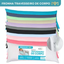 Fronha de Travesseiro de Corpo Xuxão Avulso Liso Percal 400 Fios Com Zíper Extra Macio Premium