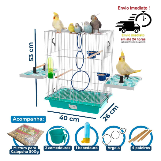 Gaiola Calopsita Mansa Mini Viveiro Para Pássaros Aves Completa C/ Acessórios Aves Argola Comedouro