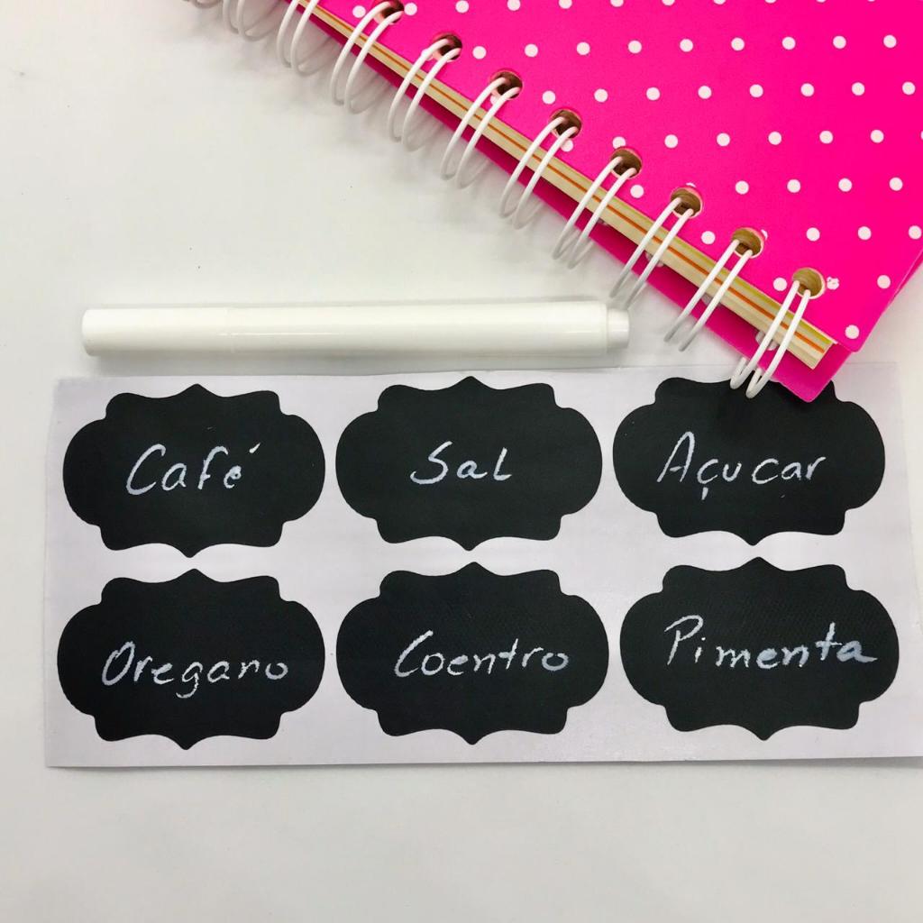 48 Etiquetas Adesivas 5x3cm + 1 Caneta Giz Liquido Branca em Oferta na Shopee