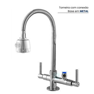 Torneira Sem Filtro Bancada e Parede Gourmet Inox Flexível Com Conexão Para Purificador