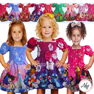 Vestido Infantil Menina Festa Aniversário Lilo Stitch Divertidamente Frozen Minnie Temáticos em Oferta na Shopee