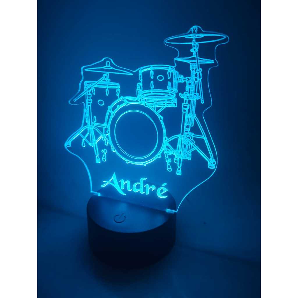 Luminária de mesa BATERIA INSTRUMENTO BATERA COM NOME 16 CORES E CONTROLE