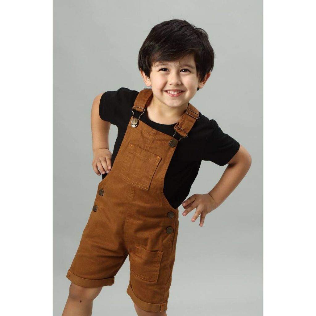 Indicado Macacão jardineira jeans infantil menino short luxo