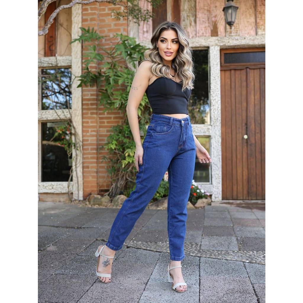 Calça Jeans  Mom Cintura Alta Estilo Vintage Moda Feminina em Oferta na Shopee