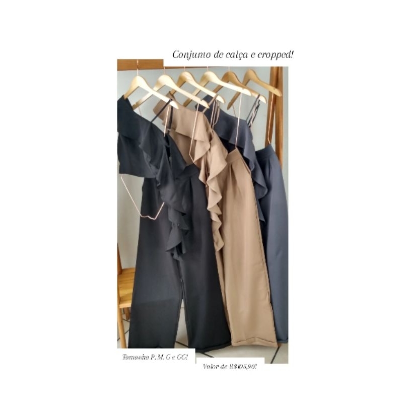 Calça Flare e Croped de alfaiataria Plus