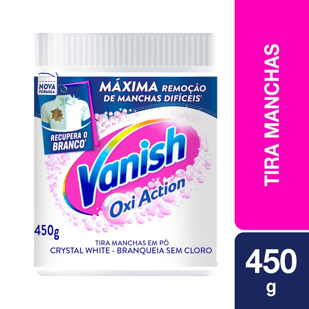 Tira Manchas Vanish em Pó Crystal White Oxi Action para roupas brancas 450g em Oferta na Shopee