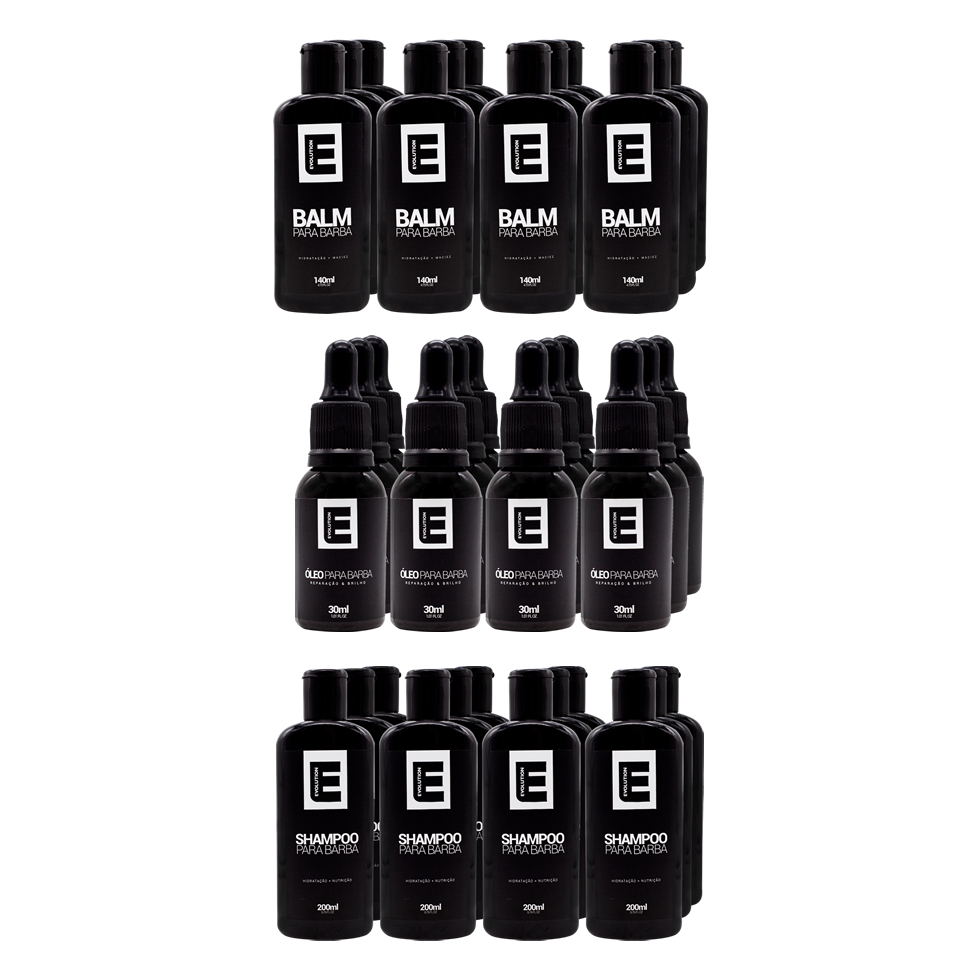 6 Balm para Barba + 6 Shampoo para Barba + 6 Óleo para Barba - Kit Barba para Revenda