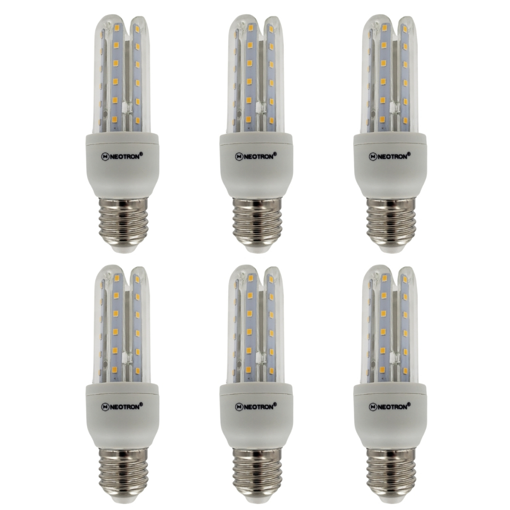 KIT 6 Lâmpada Led Compacta 7W 3000K Luz Amarela Branca Quente Bivolt Residencial E27 Espiga de Milho