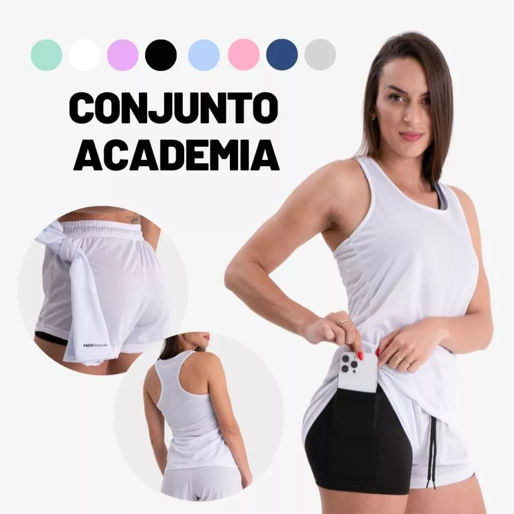 Conjunto Feminino Academia Regata Nadador e Short 2em1 com Bermuda compressão pra Exercício e Treino — imagem 1