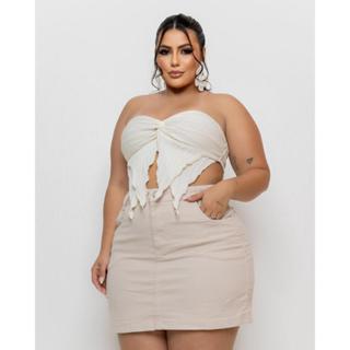 Saia Jeans Feminina Plus Size com Lycra Diversos Modelos em Oferta na Shopee