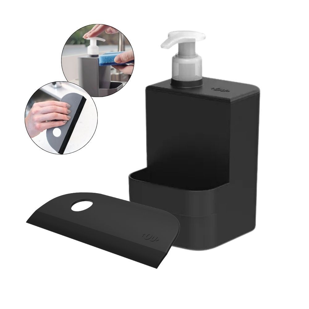 Kit de Cozinha Porta Detergente + Rodinho de Pia Sabão Sabonete Liquido Rodo e Esponja Bucha 500ml em Oferta na Shopee