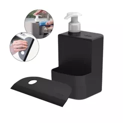 Kit de Cozinha Porta Detergente + Rodinho de Pia Sabão Sabonete Liquido Rodo e Esponja Bucha 500ml