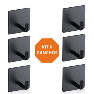 Kit 6 Ganchos Adesivos Preto Metal - Cabideiro de Parede Cozinha e Banheiro em Oferta na Shopee