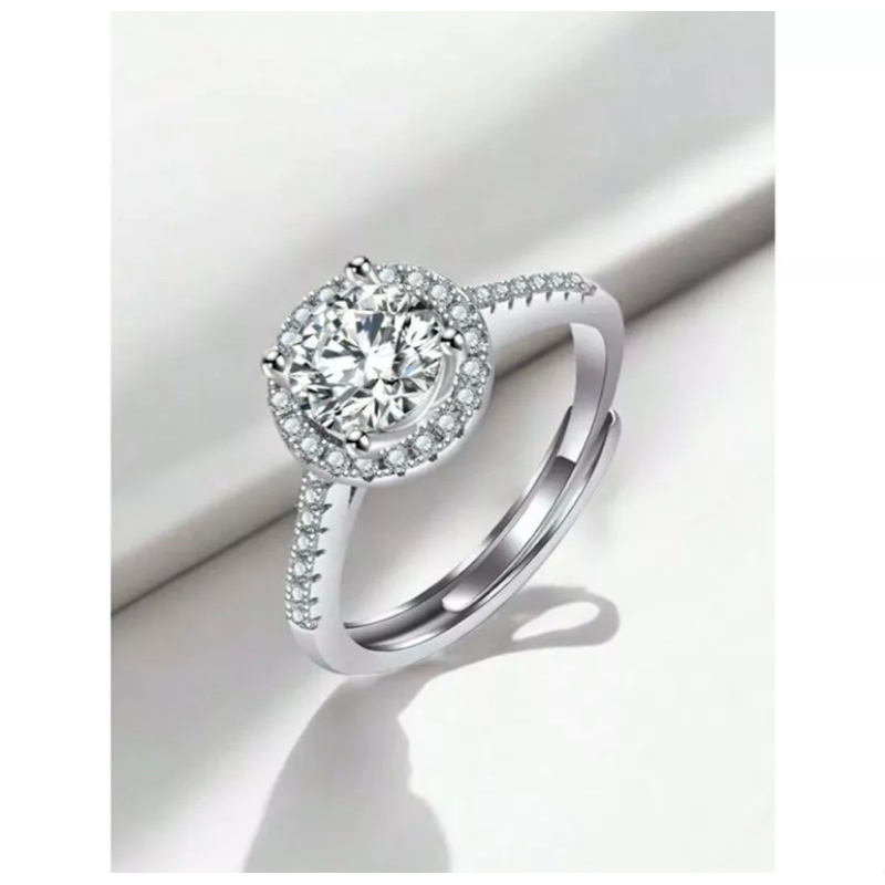 Anel solitário feminino de prata 925 maciça 100% Pura com 6 banhos de ouro 18k - Tamanho Ajustável.