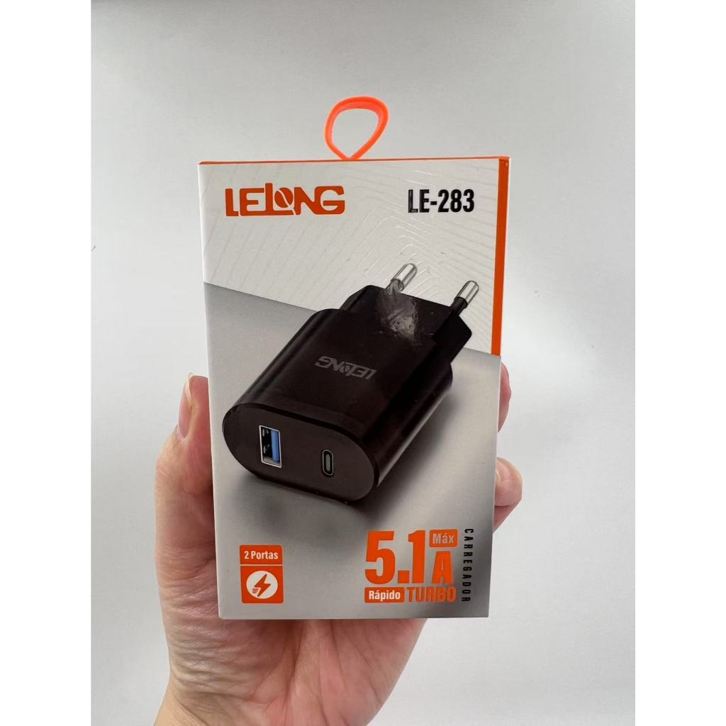 Fonte Carregador Lelong 5.1A Turbo 2 Saídas USB e Type-C LE-283/285