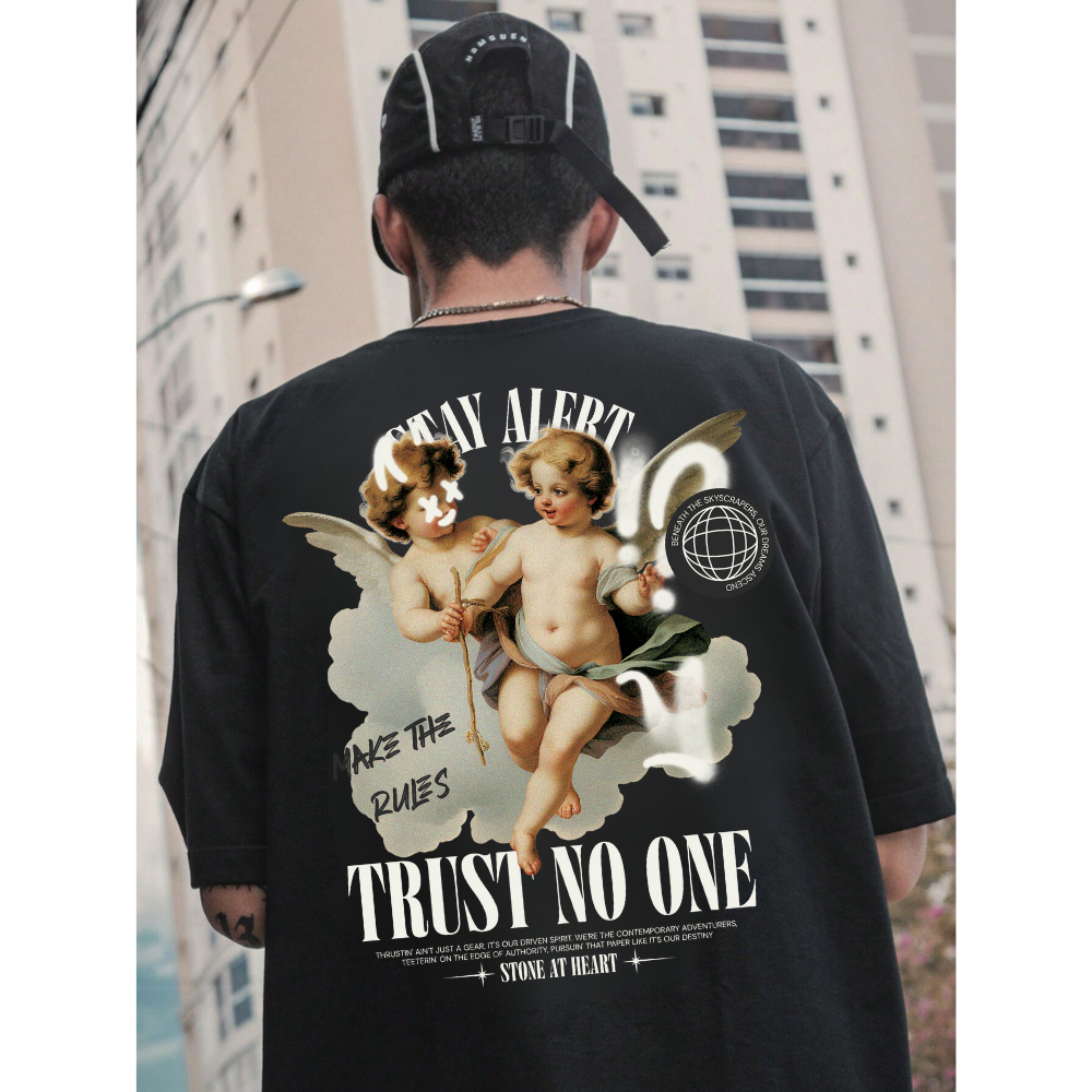 Camiseta  Estampado Stay Alert Angel Camisa Streetwear Algodão