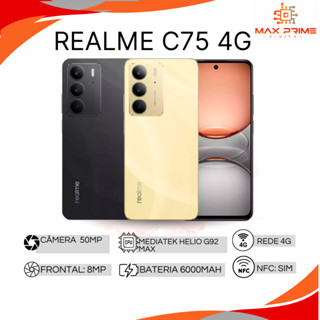 Realme C75 4G, Armazenamento 256GB/8GB RAM, Processador MediaTek Helio G92 Max, Câmera 50M...